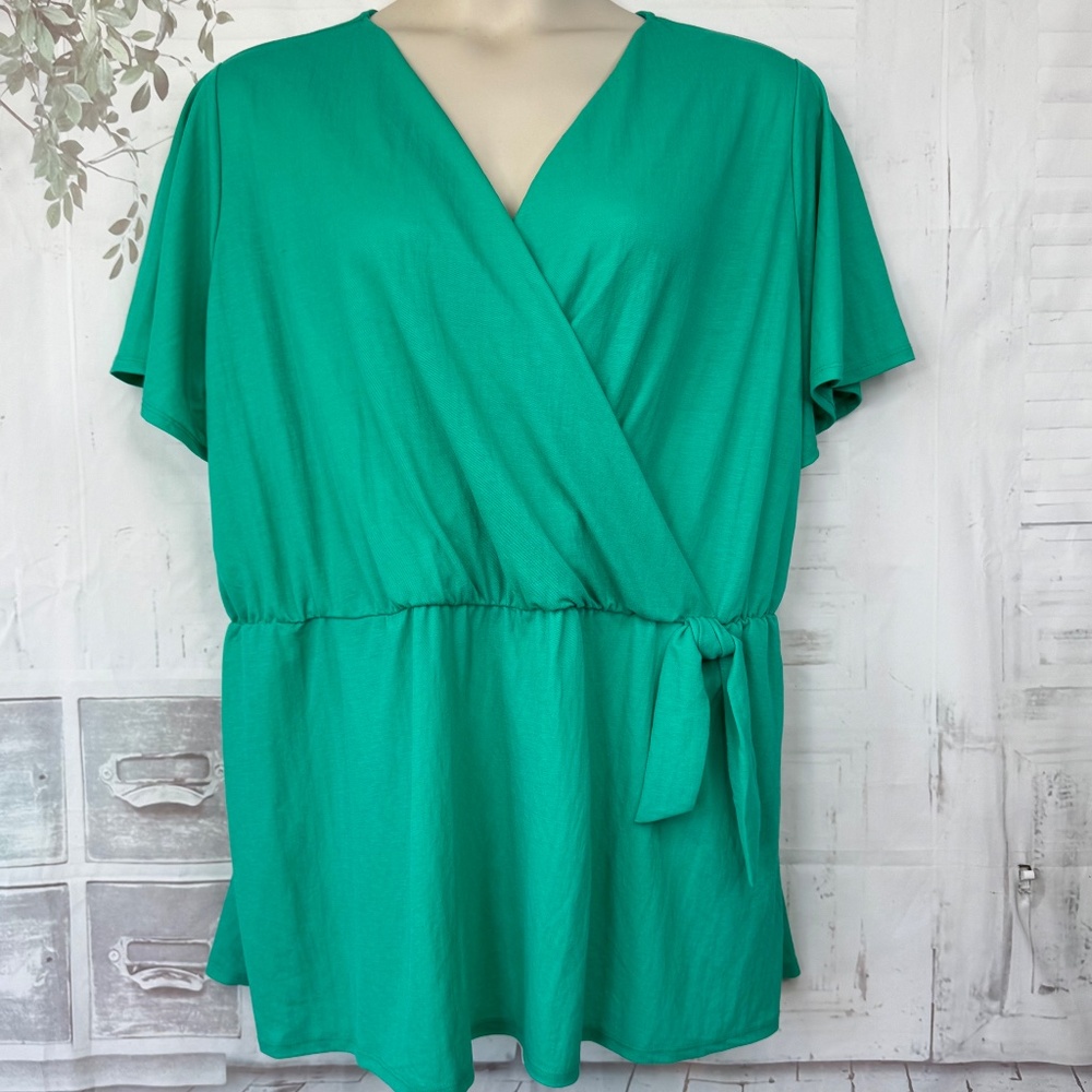 Lane Bryant WMS Green Faux Wrap Skater Babydoll Casual Top Blouse Plus 22 24 NEW